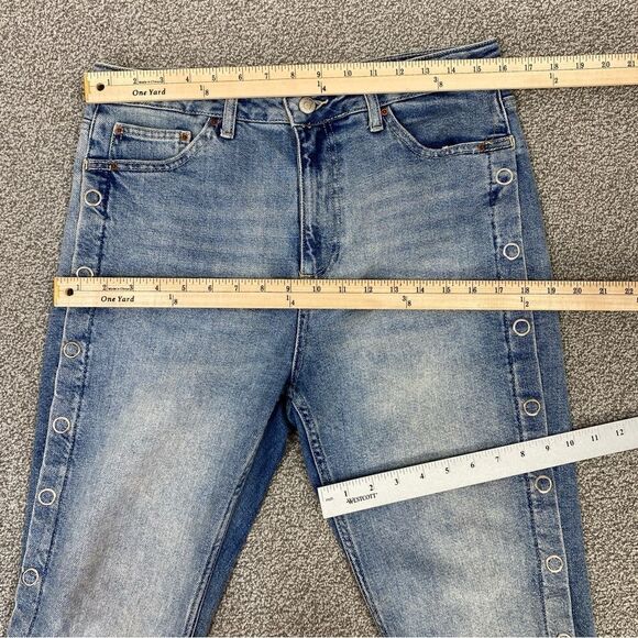 Topshop Moto Snap Leg High Rise Jeans Blue 32 Cropped Raw Hem Grunge - Picture 12 of 14
